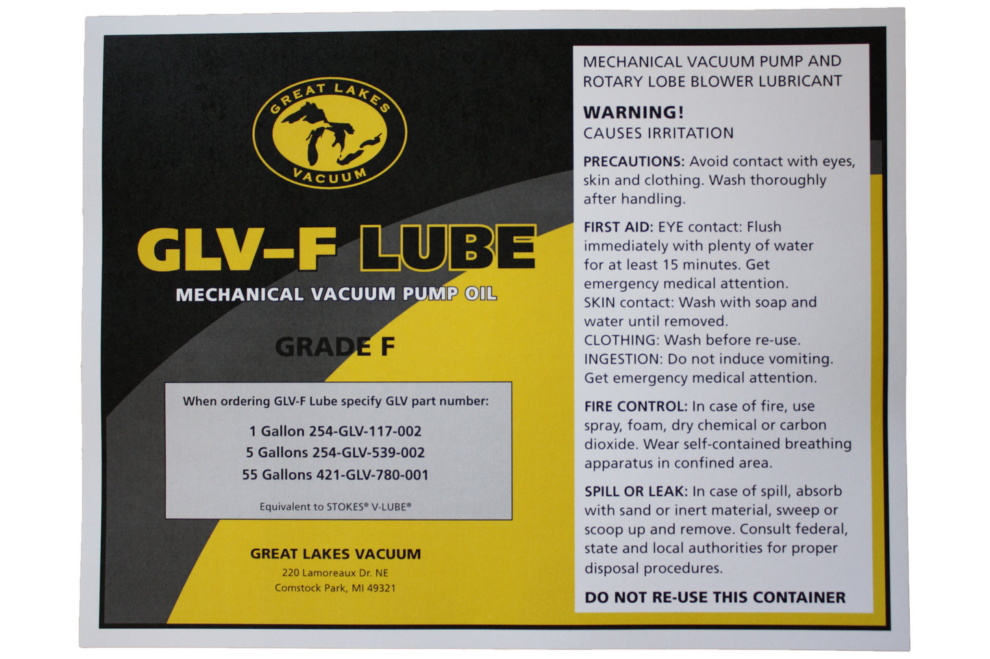 254-GLV-539-002 / 5 Gallon F lube