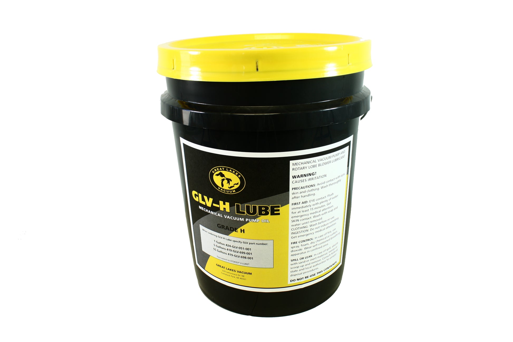 GLV H-Lube Vacuum Blower Oil (5 Gallons).  This oil is used in the GLV and Stokes® vacuum blowers. Equivalent to Stokes® V-Lube® H, OEM part # 419-699-001.